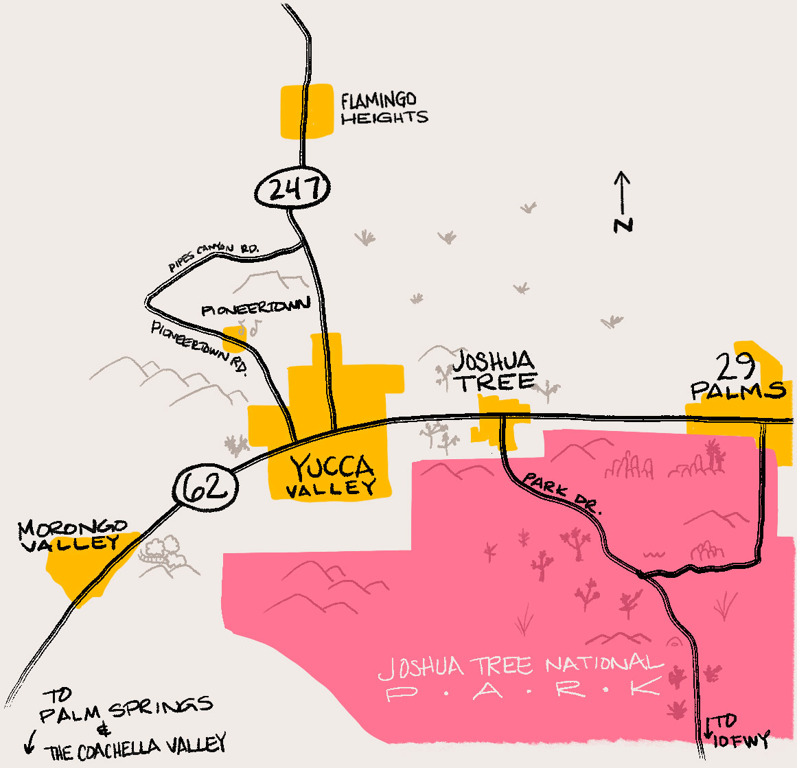 illustrated map of Joshua Tree area