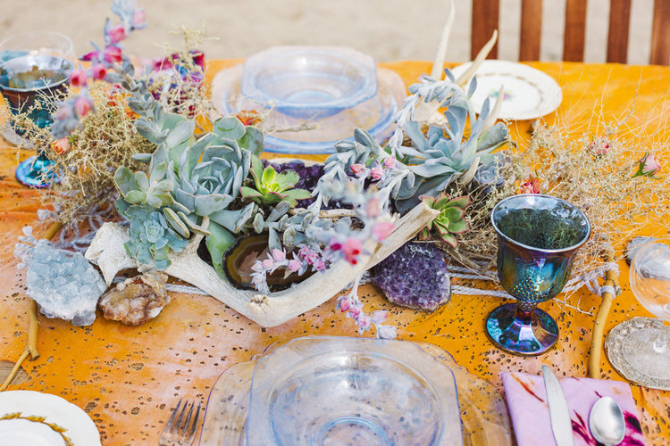 Mojave Macrame table runner with succulent centerpiece on top