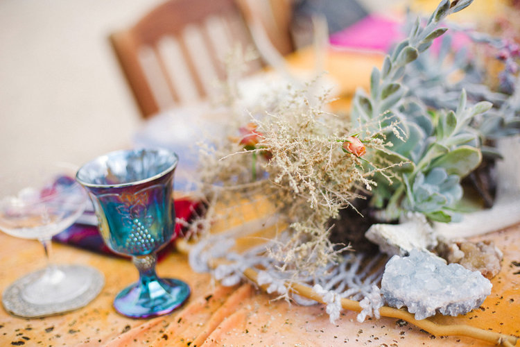 Centerpiece on top of a Mojave Macrame table runner