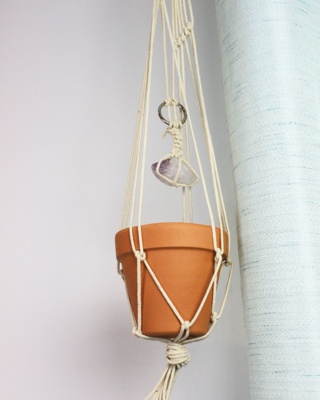 Macrame Hanging Planter with Light Purple Amethyst Drop