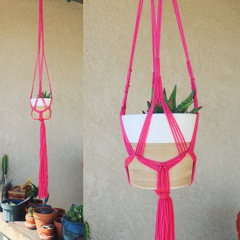 Bright Pink Macrame Hanging Planter