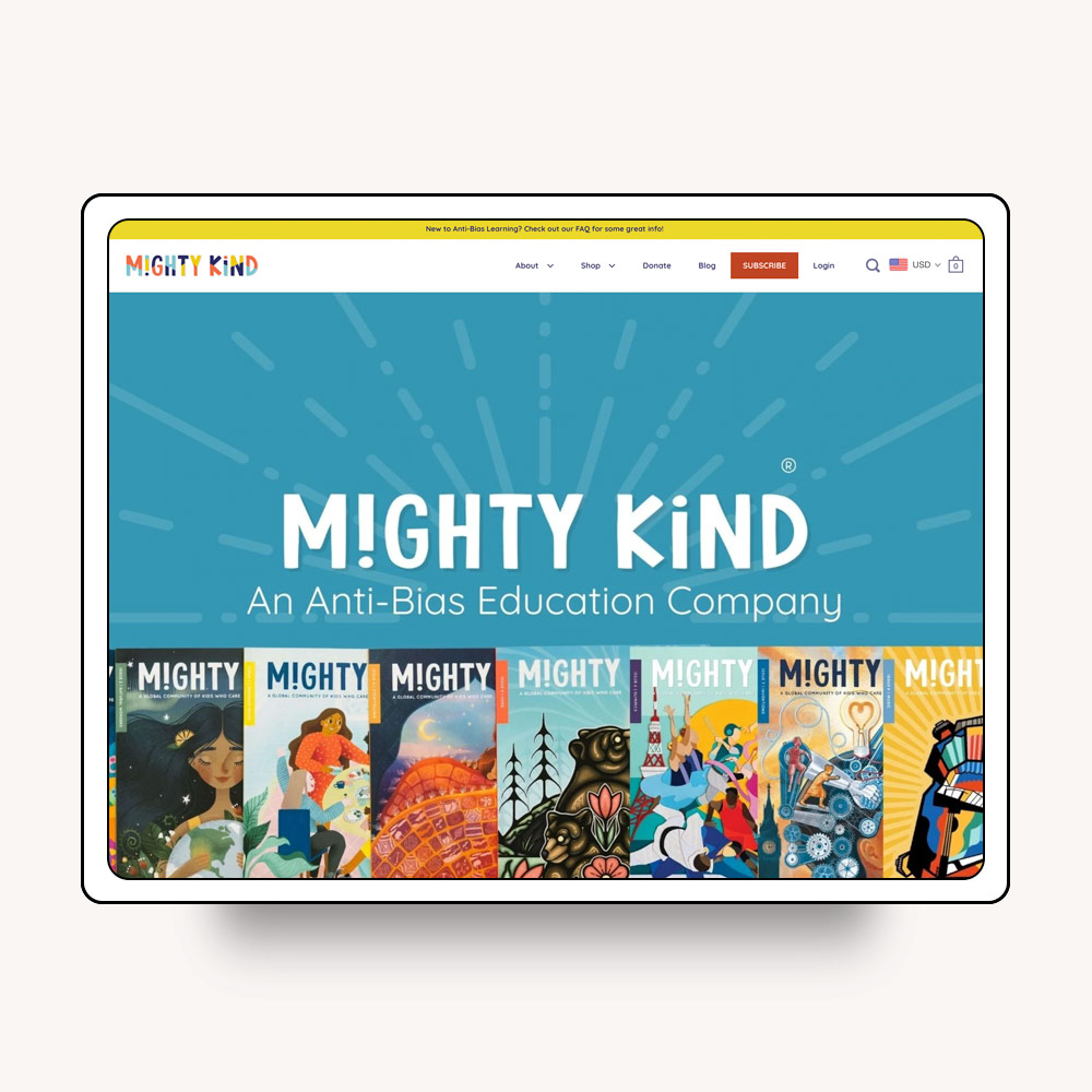 Mighty Kind Magazine website on an iPad